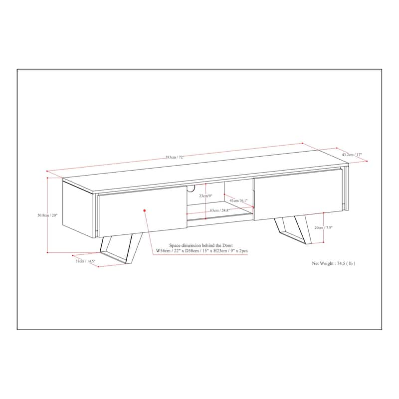 WYNDENHALL Mitchell SOLID WOOD 72 inch Wide Modern Industrial TV Media Stand For TVs up to 80 inches
