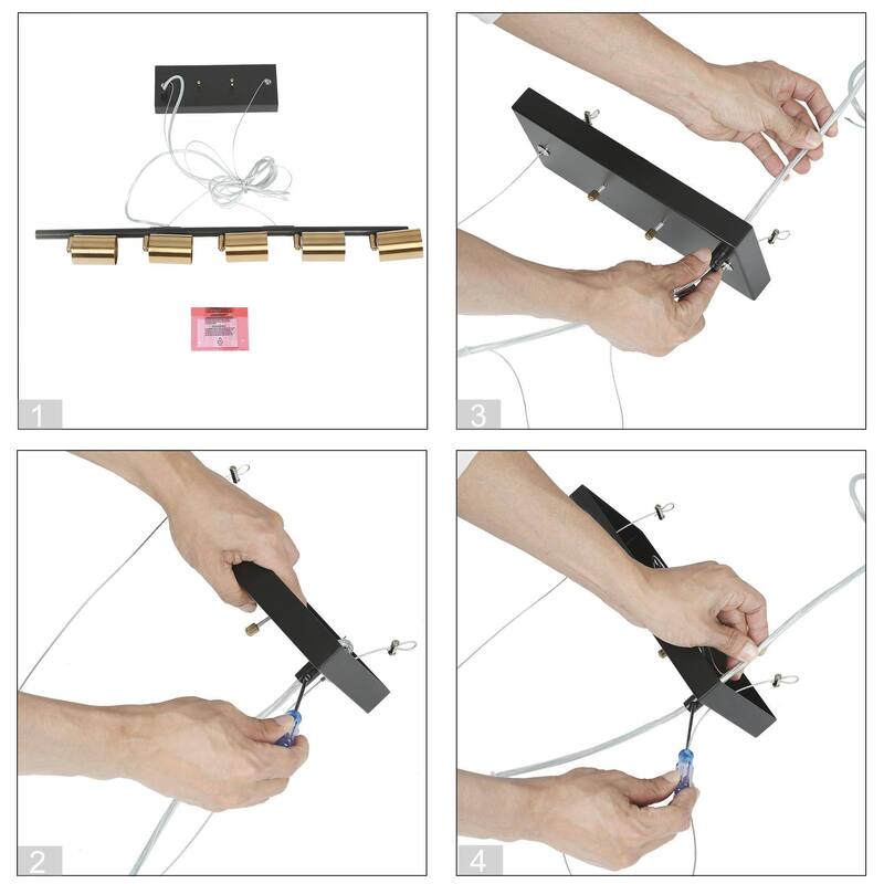 Modern 5-Light Black Gold Chandelier Metal Linear Island Lights for Dining Room