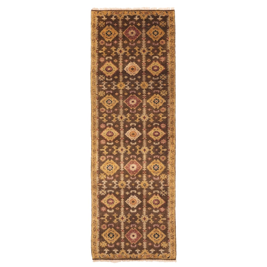 ECARPETGALLERY Hand-knotted Finest Agra Jaipur Dark Brown Wool Rug - 2'6 x 8'1