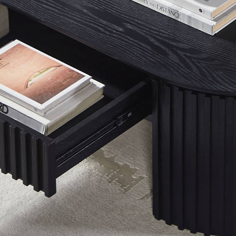 51.18'' Oval Wood Coffee Table With Drawer