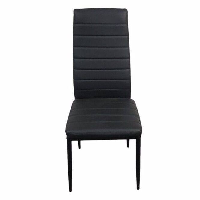 4pcs Elegant Black Assembled Stripping Texture High Backrest Dining Chairs