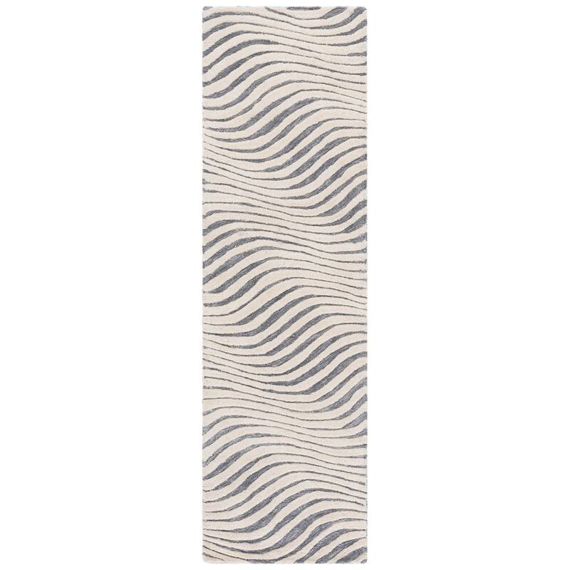 SAFAVIEH Handmade Ebony Huguette Modern Abstract Wool Rug - 2'3" x 8' Runner - Grey/Ivory