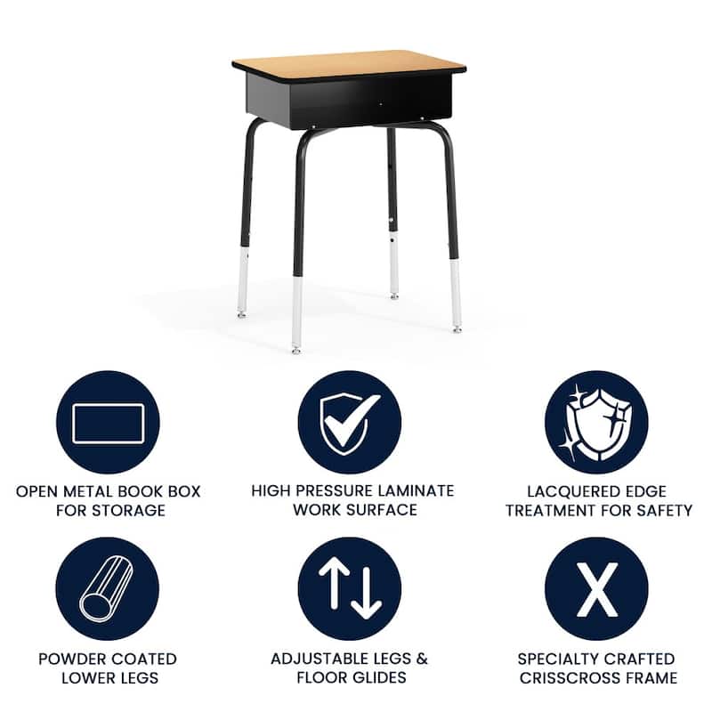5 Pack Student Desks with Open Front Metal Book Boxes - School Desk - 24"W x 18"D x 22.25" - 31.25"H