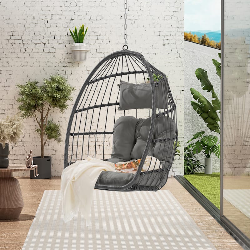 GDFStudio - Penelope Outdoor Rattan Egg Swing Chair for Relaxed and Stylish Garden Lounging