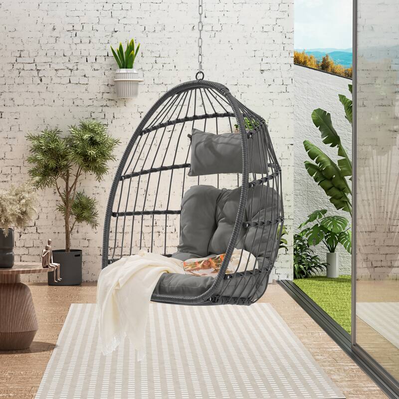 PE Rattan Egg Hanging Chair with Cushion