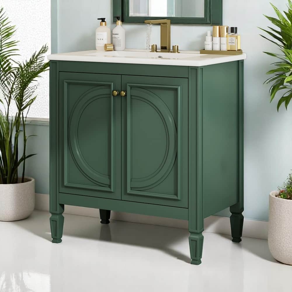 30 Inch Freestanding Bathroom Vanity with Sink, 2 Doors, Adjustable Shelf, Soft Close Hinges