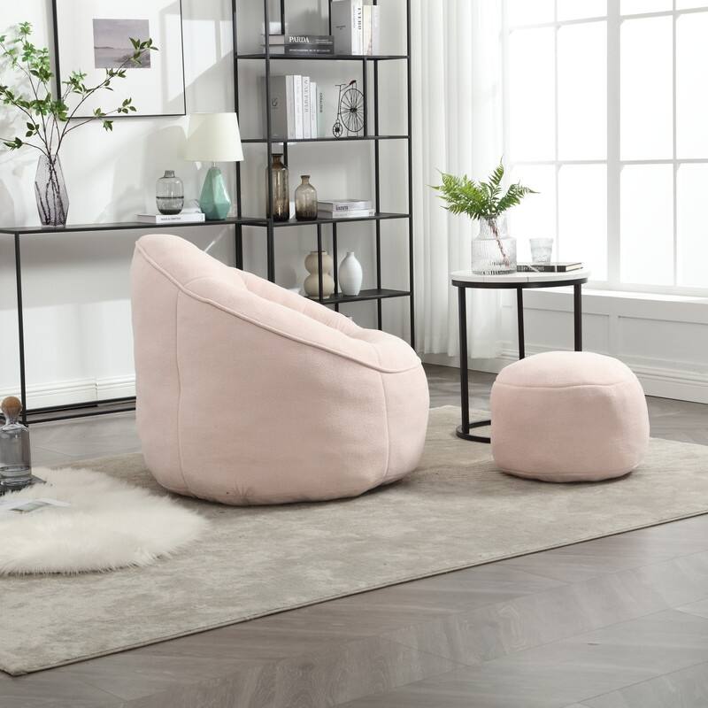 Compressed Foam Bean Bag Chair with Footrest - Plush Lounger for Modern Living Spaces
