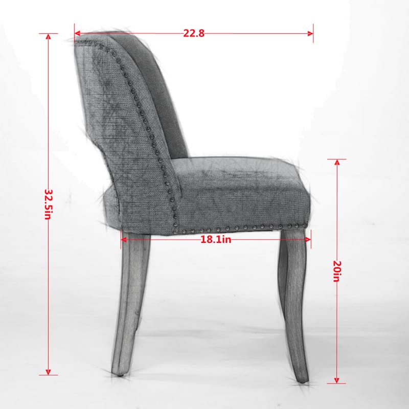 GDF Studio- Fabric Upholstered Farmhouse Dining Chair with Curved Wood Legs & Hollow-Out Back, Set of 2