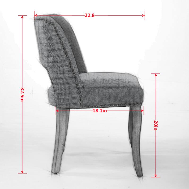 Modern Fabric Upholstered Dining Chairs Set of 2, Farmhouse Wooden Dining Room Chairs with Curved Backrest, Rivet Trim