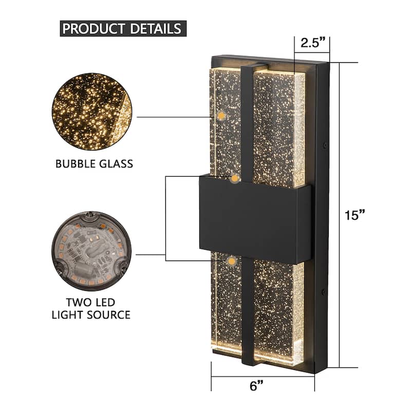 15" Modern Led Wall Sconce with Crystal Bulbble Glass