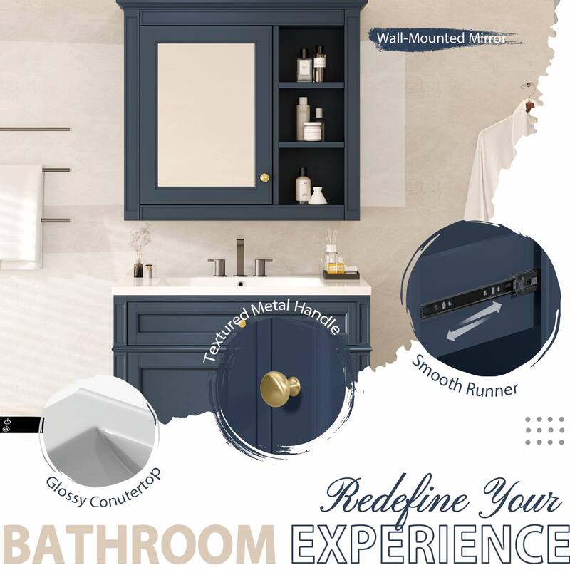 30" Bathroom Vanity with Mirror, Sink, and Storage Cabinet