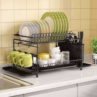 2 Tier Kitchen Dish Rack Drying Rack Utensil Holder
