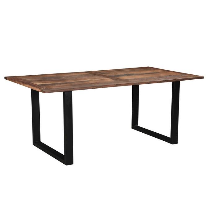 HomeRoots 78" Dark Brown And Black Solid Wood Sled Base Dining Table