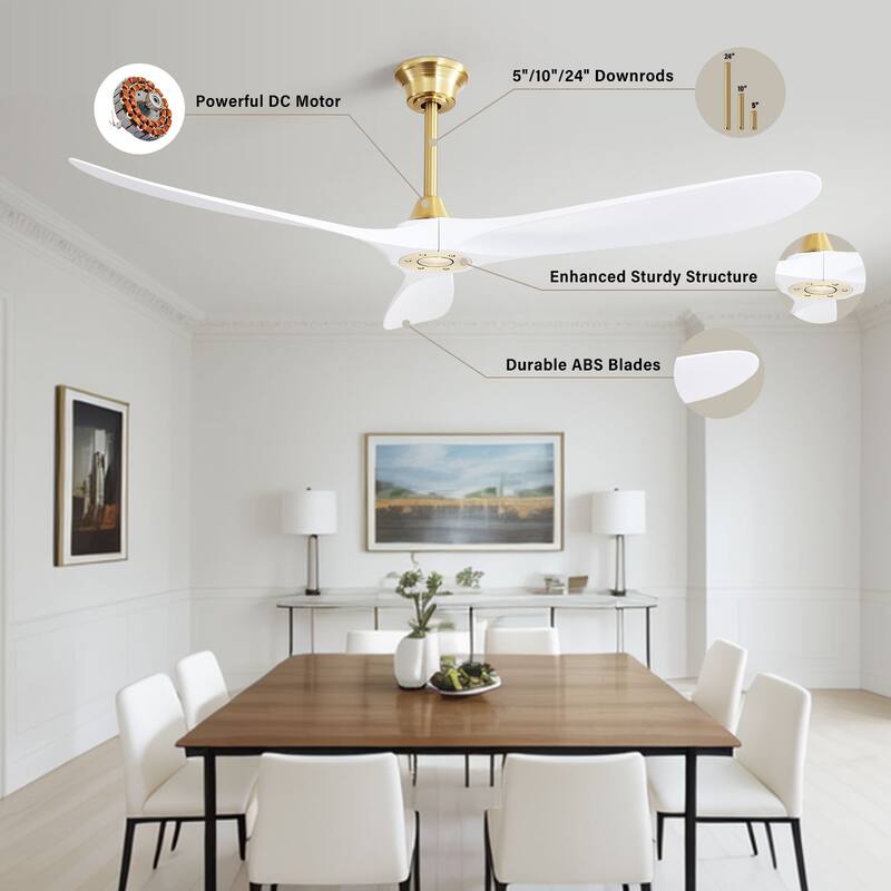 60 Inch Indoor Modern Ceiling Fan With 6 Speed Remote Control Reversible DC Motor For Bedroom