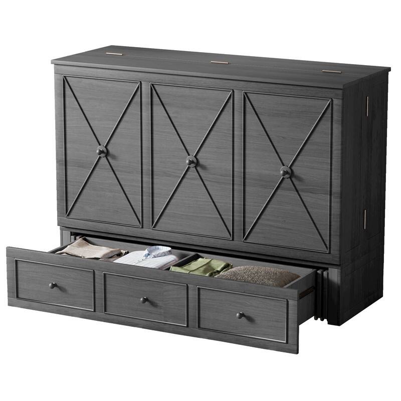 Mixoy Murphy Bed with Foldable Mattress,Modern Cube Cabinet Bed with Storage Drawer & USB Charging Station