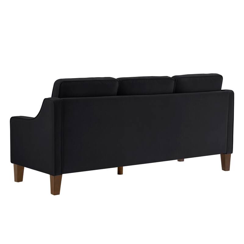 Modern 74" Velvet 3-seater Upholstered Sofa with Scooped Armrest and Removable Cushions for Living Room