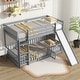 preview thumbnail 12 of 31, Twin Over Twin Low Pine Wood Bunk Bed with Guardrails, Slide and Ladder for Kids, No Slats Toddler Floor Bed with Fence and Door Grey - Twin