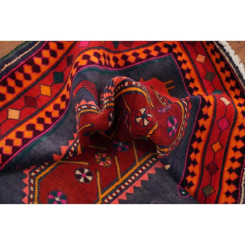 Hand Knotted Oriental 100% Wool Carpet Traditional Tribal Navy Blue & Blues Meshkin Area Rug - 10' 1'' X 4' 7''