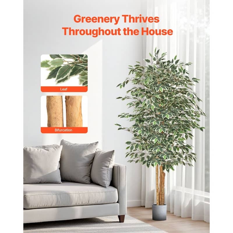 6ft Ficus Tree Artificial Plant with Lifelike Green Leaves and Flexible Branches for Home Decor - 34.65 x 34.65 x 72.83 in