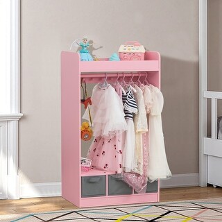 Costume RackOpen Hanging Armoire Closet with Mirror-PINK