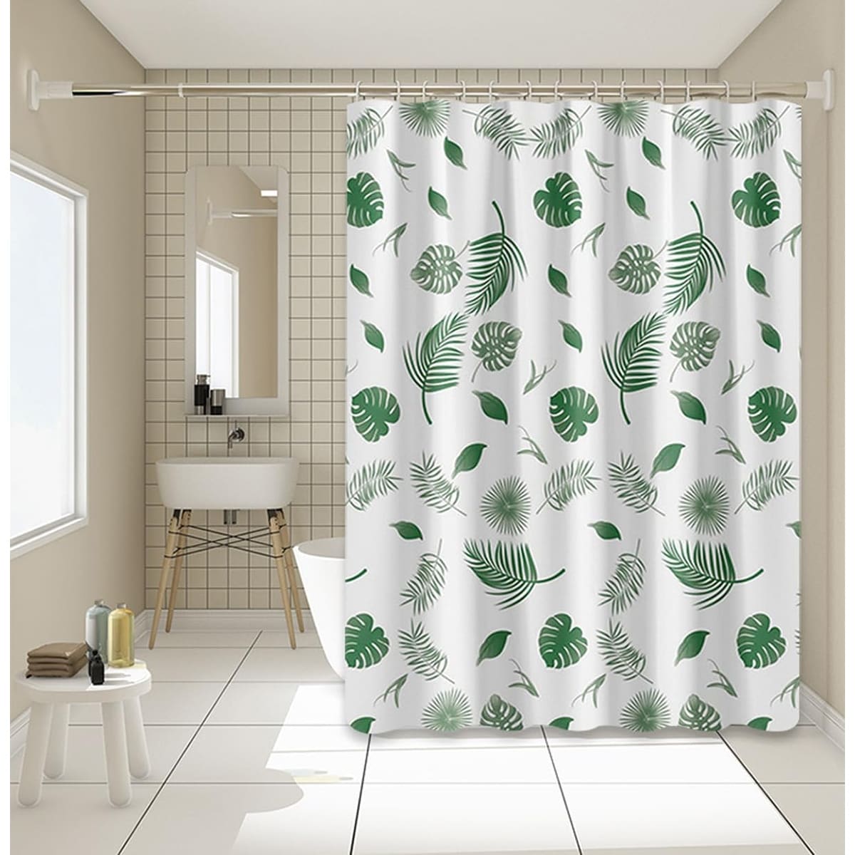 Cortina De Baño Hojas De Eucalipto Gris - 180x180 Cm, Poliéster Impermeable, Antimoho | Con 12 Ganchos, Decoración Natural Baño