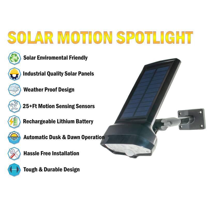 Solar Powered Motion Security Sensing Floodlight - Always On - IP66 - 360°Rotatable 1400LM Warm Bright White 17 LED Floodlight
