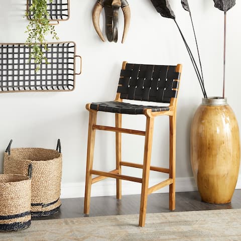 Brown or Black Teak wood Modern Bar Stool - 18 x 18 x 40