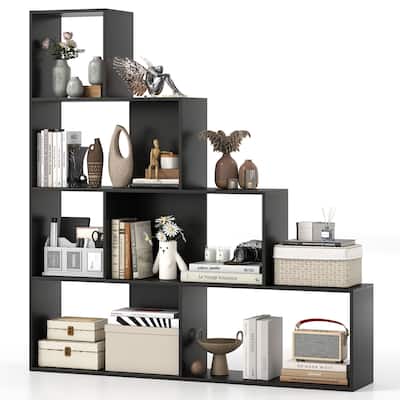 Gymax 4-Tier Bookshelf w/ 6 Storage Cubes 64'' Tall Modern Geometric