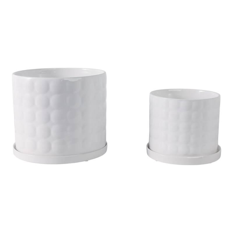 Plant Pot Set of 2 - White Ceramic Round Bubble Garden,7/9in