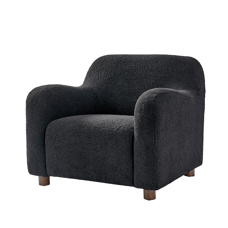 Wayne 35" Wide Boucle Upholstered Teddy Accent Chair with Solid Wood Legs by HULALA HOME