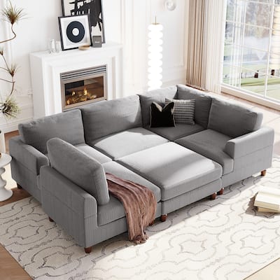 Corduroy Modular Loveseat Corner Sofa L-shaped Sectional Sofa Sets
