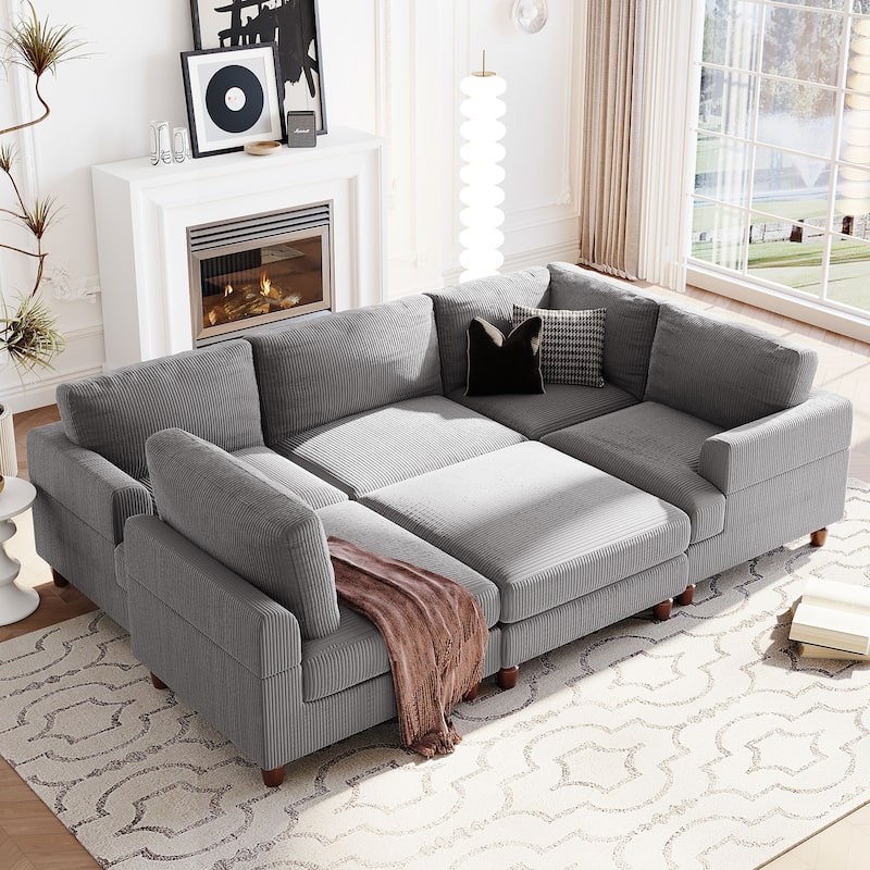 Modern Sectional Sofa Couch with Ottoman, L-Shaped Corner Sofa Sectionals Convertible Sleeper Sofa Bed for Living Room Office