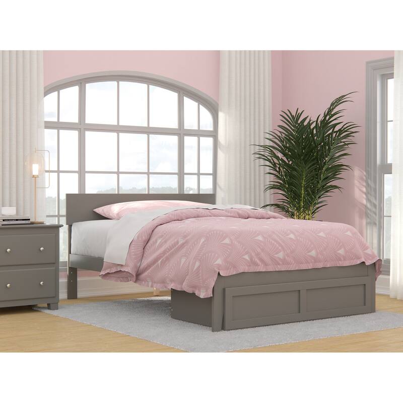 AFI Boston Platform Bed with Foot Drawer - Grey - Full