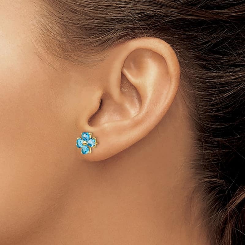 Curata 14k Yellow Gold 9mm Heart shaped Swiss Blue Topaz Flower Post Earrings