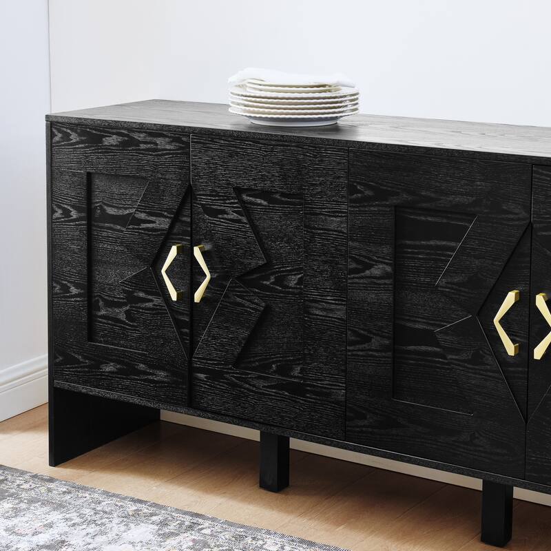 60" Mid Century Modern Sideboard Buffet Cabinet with Storage, TV Media Console, Storage Cabinet with Geometric Pattern
