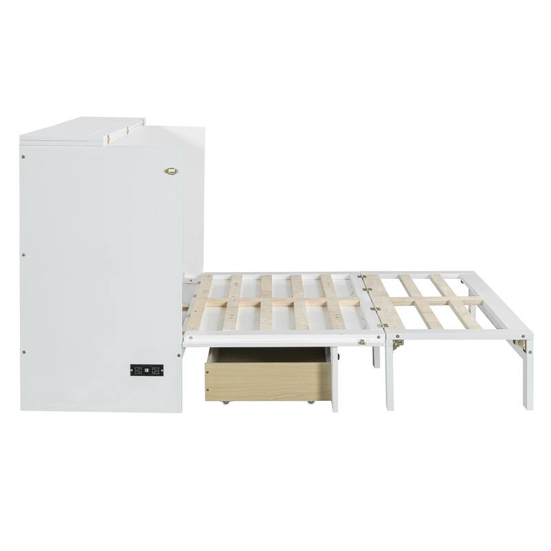 Space-Saving Full Murphy Bed with Drawers & Rattan Finish, Includes USB Port, Perfect for Multifunctional Rooms