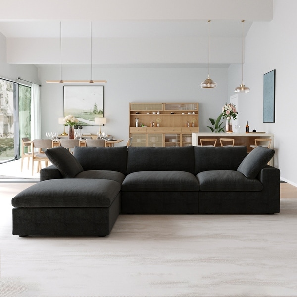 Black Commix Down Filled Overstuffed Sectional Sofa with Ottoman
