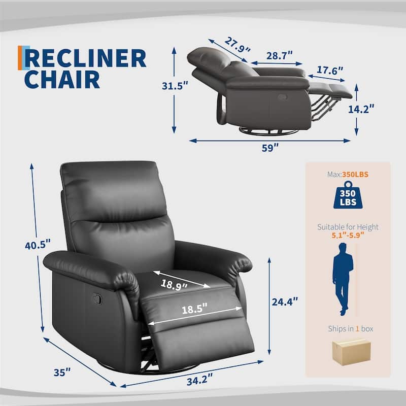 Recliner Chair, 360° Swivel Rocker Glider Nursery Chair with Padded Armrest and Deep Seat