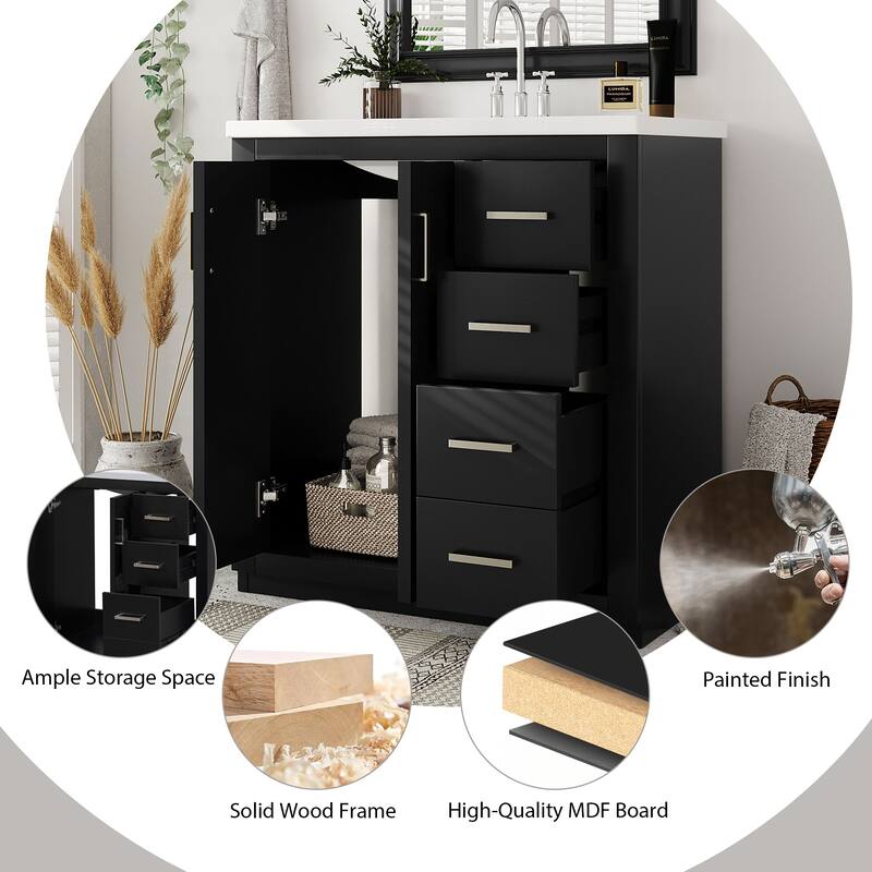 30'' Bathroom Vanity with Resin Sink Combo,Solid Wood Frame Bathroom Storage Cabinet with 3 Drawers& 2 Soft Closing Doors