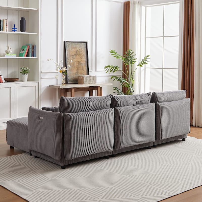 Modern Minimalist Corduroy Combination Sofa,with USB & C Charging Ports,Two Sets聽