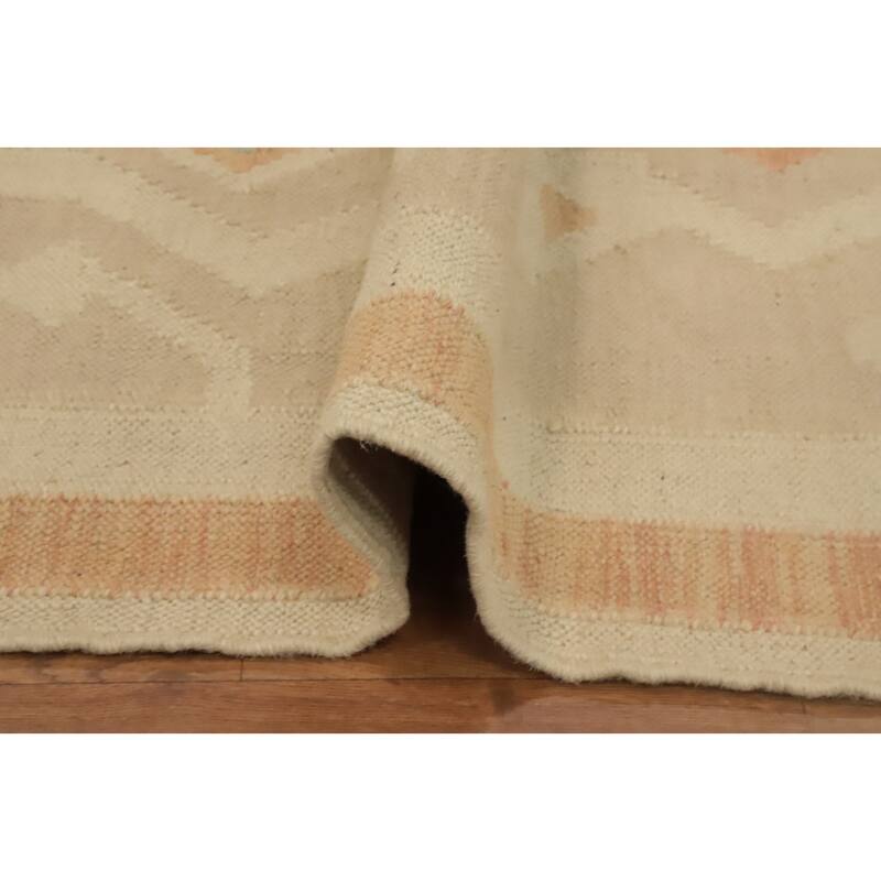 Hand Woven Oriental 100% Wool Carpet Southwestern Tribal Beige & Ivories Kilim Runner Rug - 11' 10'' X 2' 9''