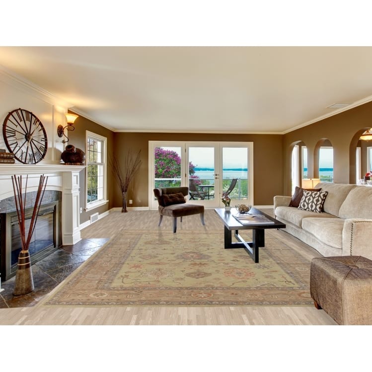 Hand Knotted Oriental 100% Wool Carpet Transitional All-Over Green Oushak Area Rug - 11' 11'' X 8' 10''