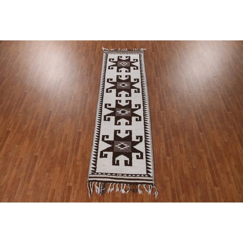 Natural Dye Tribal Beige Anatolian Runner Rug Hand-knotted Wool Carpet - 3'5"x 11'8"