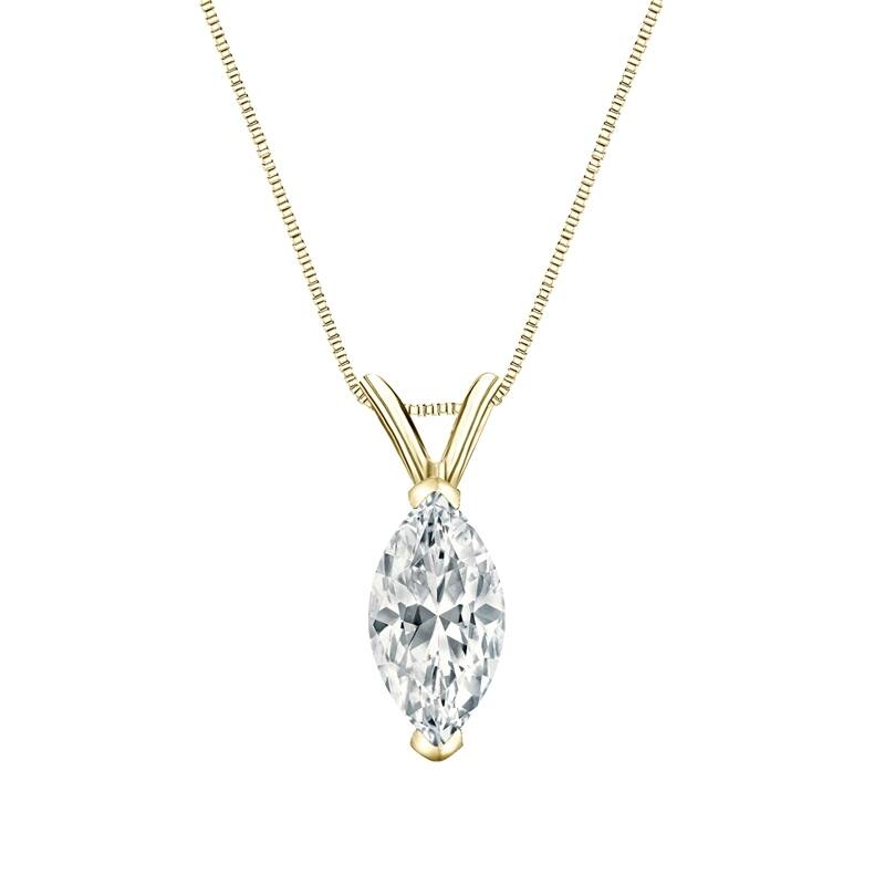 Auriya 18-karat Gold 3.00ctw Marquise Solitaire Lab Grown Diamond Necklace V-End Prong (D-E VVS) - 3 - Yellow