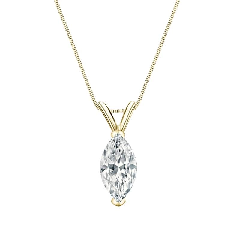 Auriya 18-karat Gold 5.00ctw Marquise Solitaire Lab Grown Diamond Necklace V-End Prong (F-G VS) - 5 - Yellow