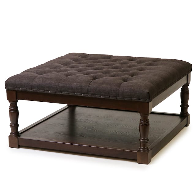 Cairona Tufted Textile 34-inch Shelved Ottoman Table - Brown Top/Brown Wood