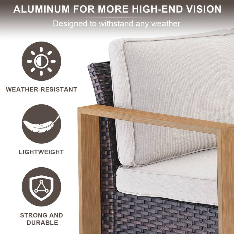 Meyreso 5-Piece Wicker Patio Conversation Set with Metal Fire Pit & Plush 4.5" Olefin Cushions