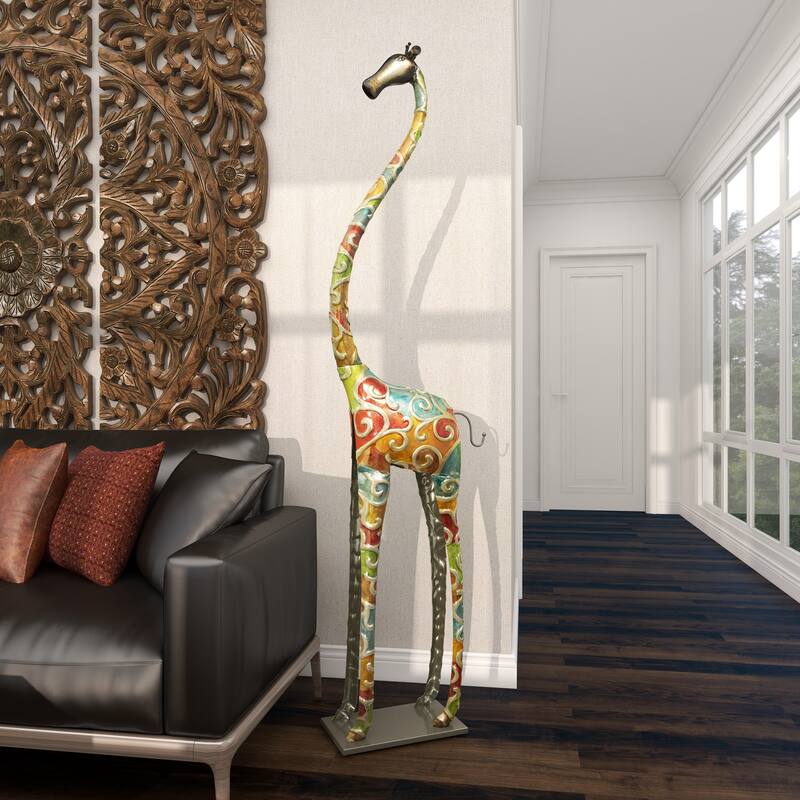 Vibrant Handmade Safari Animal Sculpture Collection - Wood or Metal Elephant & Giraffe for Indoor & Outdoor Decor