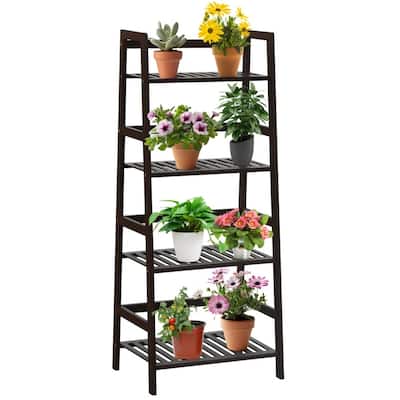 4-Tier Bamboo Ladder Shelf-Brown - 19" x 12.5" x 45" (L x W x H)