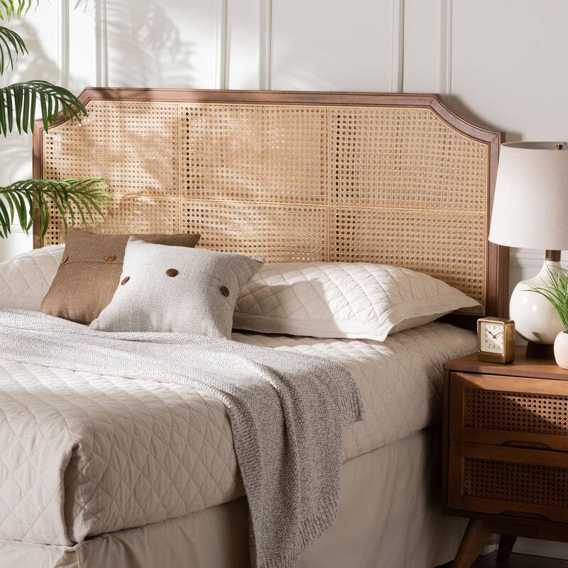 Hermine Bamboo Woven Headboard - Solid Wood Bed Backrest Panel with Curved Top, Boho Coastal Bed Accent, Queen Size